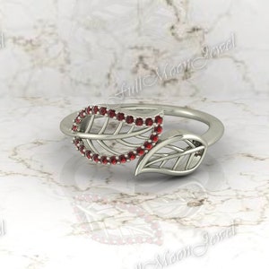 Twig & Leaf Garnet Engagement Ring – Nature-Inspired Bridal Set – 925 Sterling Silver Tree of Life Ring – Garnet Wedding Band for Women