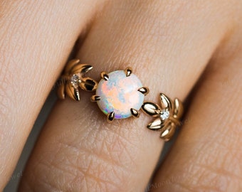 Opal Goddess Ring, Opal and American Diamond ring, leaf Designs ring, Designer Peices of Jewelry, Engagement ring, Unique Propose ring