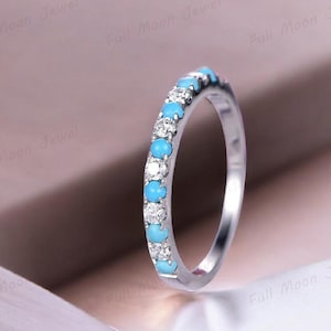 Turquoise CZ Eternity Band, 925 Silver Sterling Ring, December Birthstone, Engagement Band, Bridesmaid Jewelry, Gift for Her
