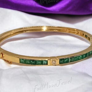 925 Silver Sterling Emerald Bangle Bracelet, Minimalist Dainty Bracelet, Emerald Bracelet, Vintage Gold Bracelet, Gift for Her