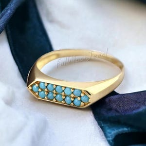 Turquoise Wedding Band for Women - Vintage Rose Gold Bridal Ring - Unique Art Deco Anniversary Wedding Band