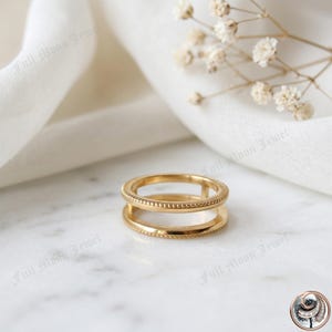 Anillo minimalista de doble banda de plata de ley 925 con cuentas, apilable, joyería llamativa, regalo