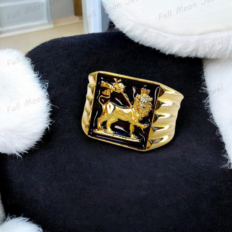 Reggae Rinbg Handmade Lion of Judah Signet Ring, Bob Marley Style, 14K Gold Filled ...