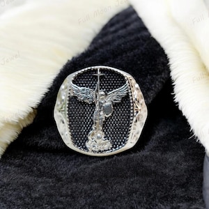 Saint Michael Archangel Ring, 925 Sterling Silver Christian Ring, Guardian Angel Signet Ring, Religious Jewelry, Men’s Gift, Church Ring