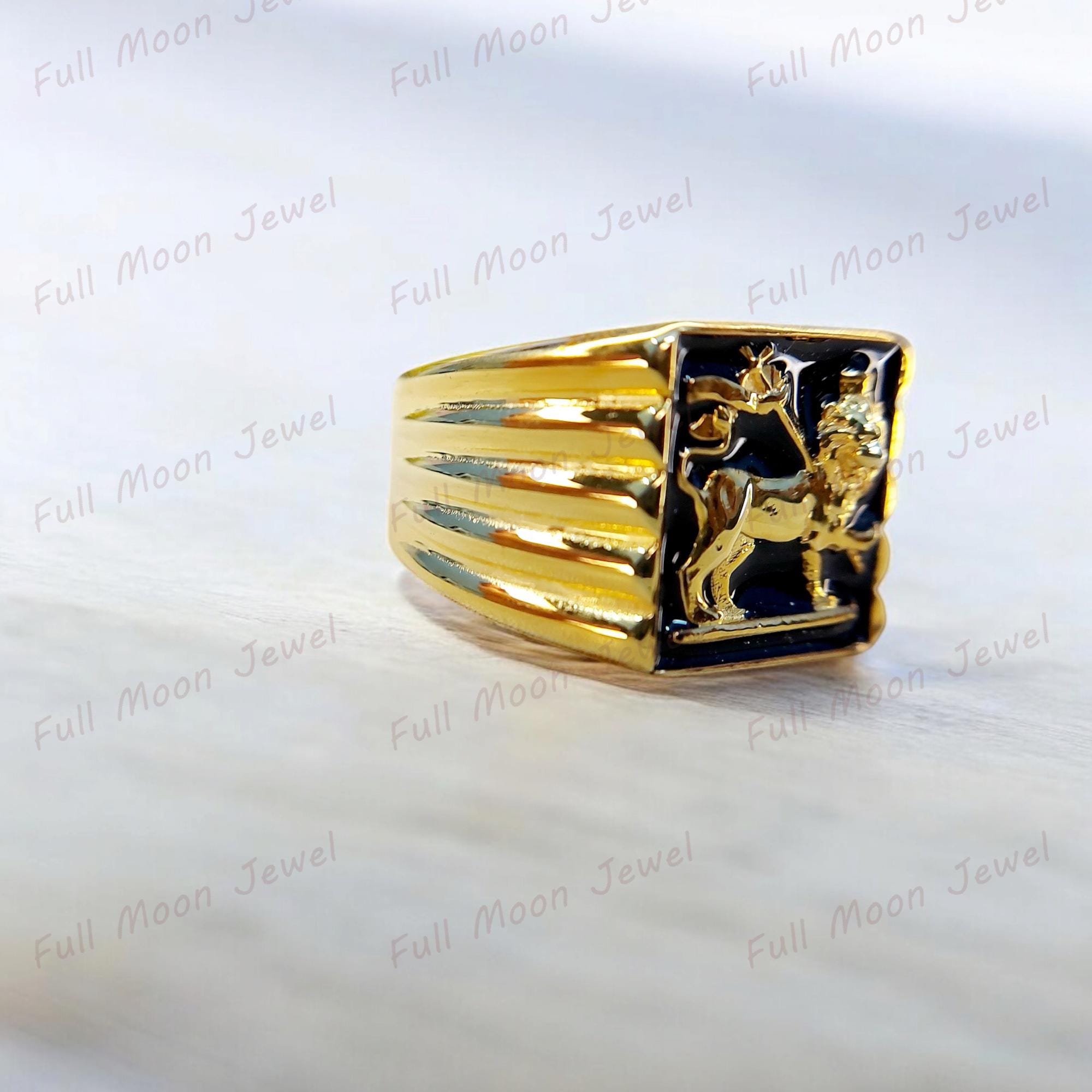 Reggae Rinbg Handmade Lion of Judah Signet Ring, Bob Marley Style, 14K Gold Filled ...