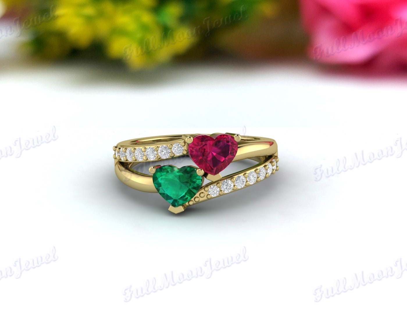 Emerald Ruby Unique Ring, Simple Ring, Green Stone Ring, 925