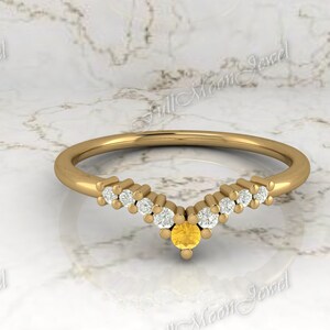 Anillo de compromiso con citrino - Anillo de plata único con forma curva - Baño de oro amarillo de 14 quilates - Anillo de propuesta sencillo