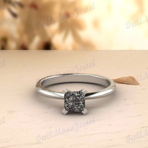 Vintage Sterling Silver Princess Cut Black Rutilated Quartz Ring - Unique Wedding/Birthday Gift for Womenq