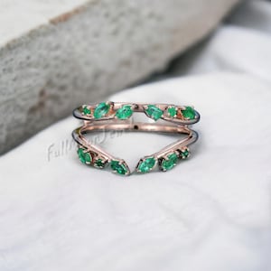 14K Solid Gold Alternating Emerald Eternity Ring – Half Eternity Stackable Birthstone Ring for Women – Minimalist Emerald Birthday Ring