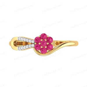Echte diamanten bloemenring Ruby & CZ – Statementring 925 sterlingzilver – Handgemaakte bloemen trouwring – Cadeau voor haar