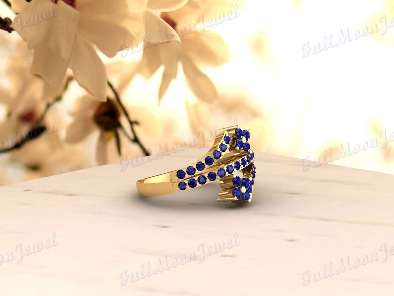 Blue Sapphire Ring, 14K Gold Sapphire Ring, 925 Sterling Silver Infinity Art Deco Bridal Promise Ring Gift For Love, Handmade Gemstone Ring image 5