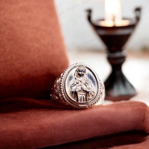 Anillo de Medalla Milagrosa, anillo mariano católico de plata 925, regalo para mujeres y hombres, regalo religioso para el Día de la Madre, anillo de la Virgen María en plata de ley.