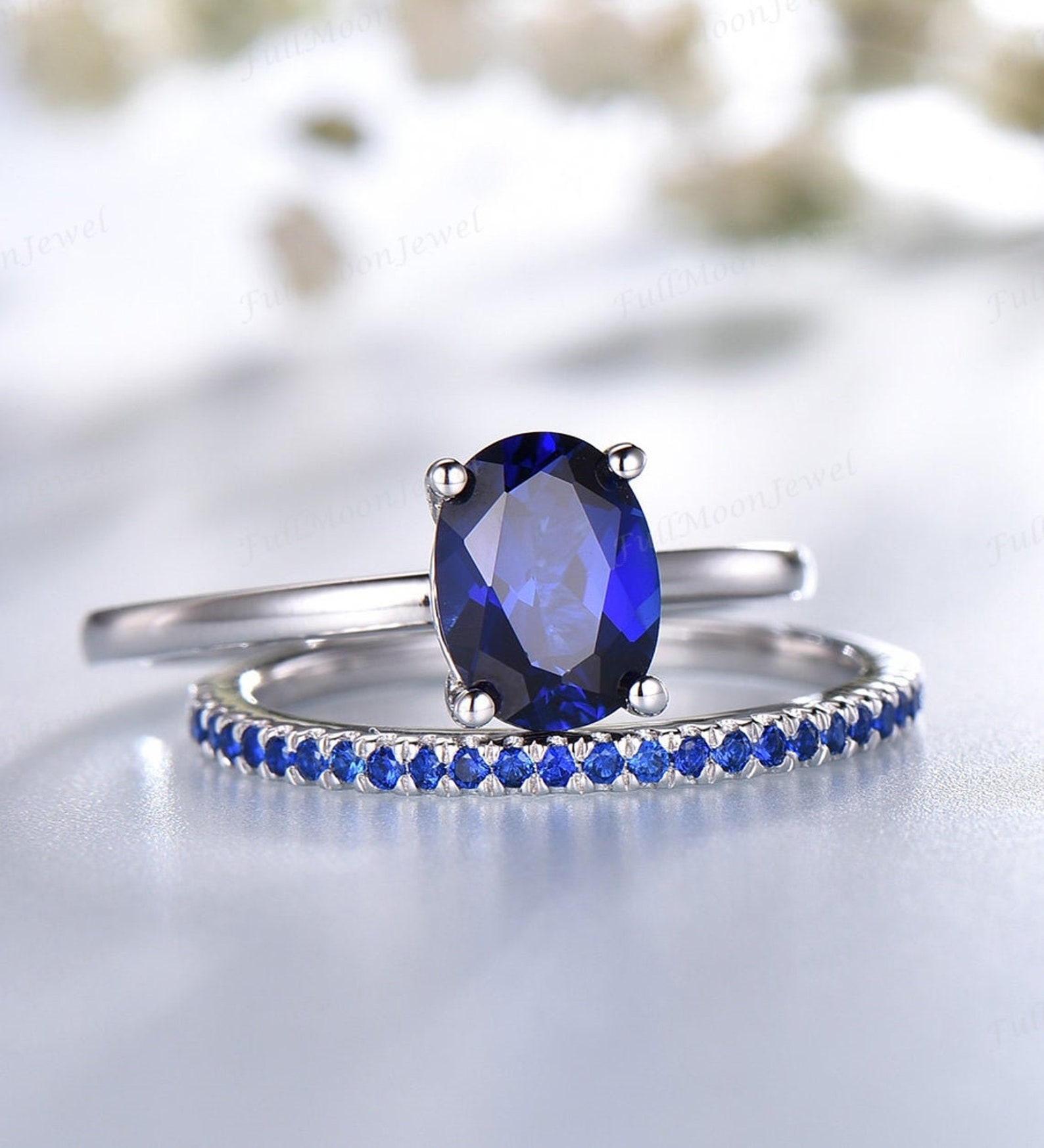 Blue Sapphire Ring Set 925 Silver Sterling Ring September Etsy UK
