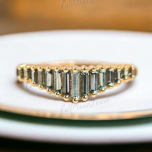 14K Yellow Gold Aquamarine Eternity Band - Baguette Cut Wedding Ring - Dainty Stacking Band for Women - Unique Gift for Girlfriend