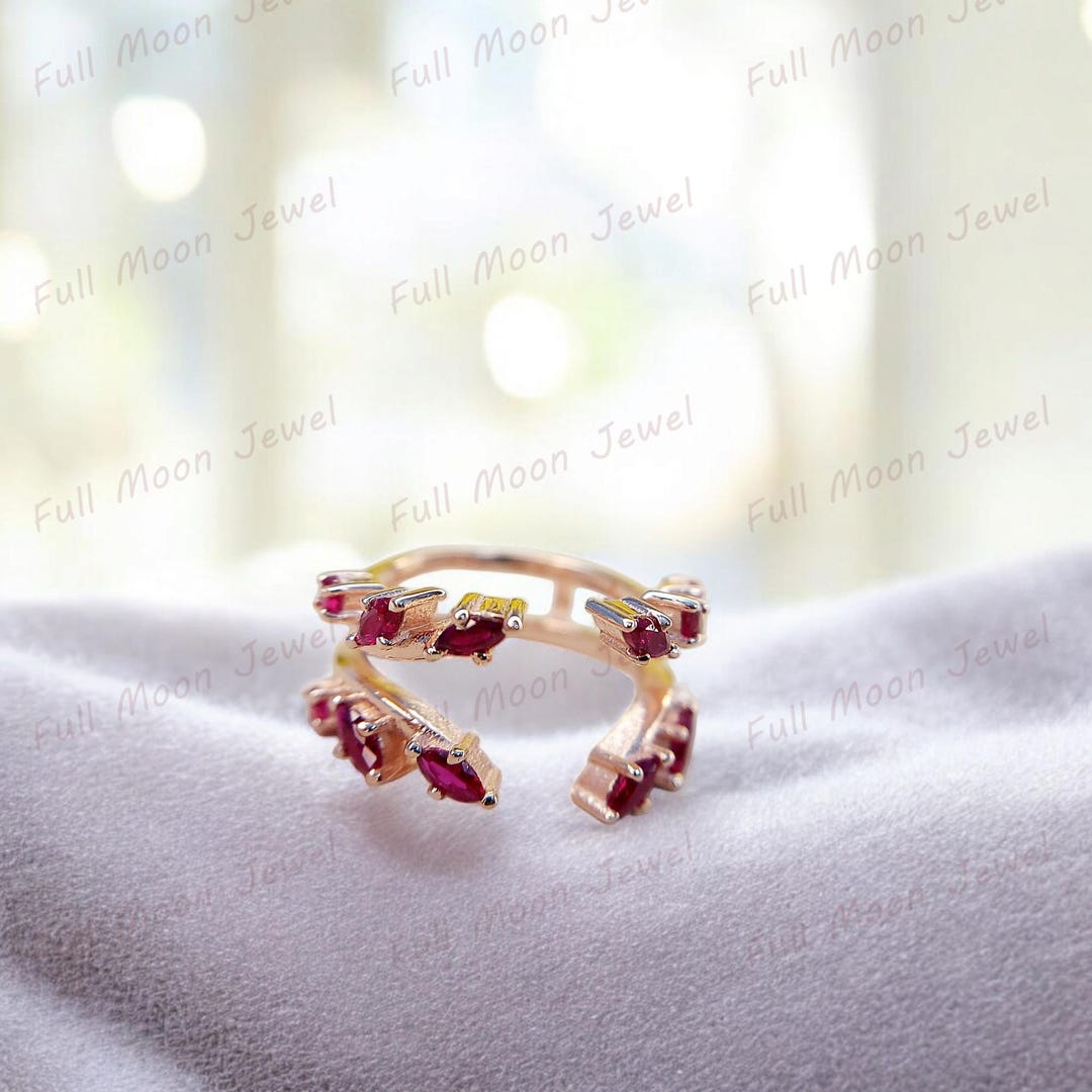 Ruby Ring Enhancer Guard: Marquise Cluster Silver Double Curve Wedding ...