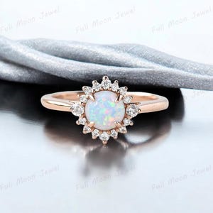 925 Silver Opal with CZ Ring, October Birthstone Jewelry, Proposal Ring for Her, Dainty Engagement Ring, Gift for Women, Opal Band