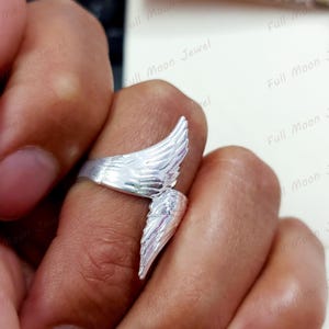 Dainty silver feather ring for women, spiritual promise ring.