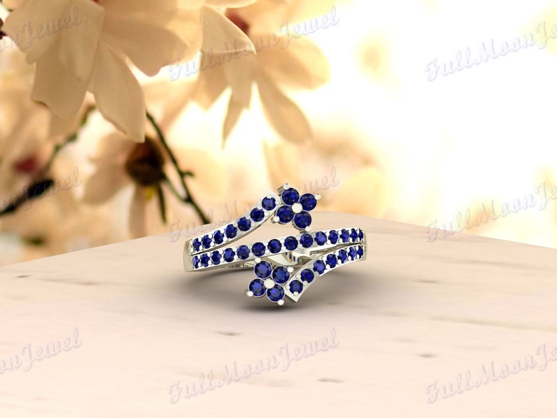 Blue Sapphire Ring, 14K Gold Sapphire Ring, 925 Sterling Silver Infinity Art Deco Bridal Promise Ring Gift For Love, Handmade Gemstone Ring image 1
