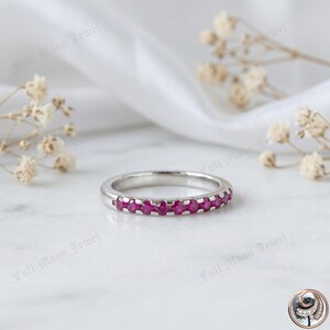 Ruby Eternity Band 925 Sterling Silver Red Gemstone Half Eternity Stackable Ring Jewelry