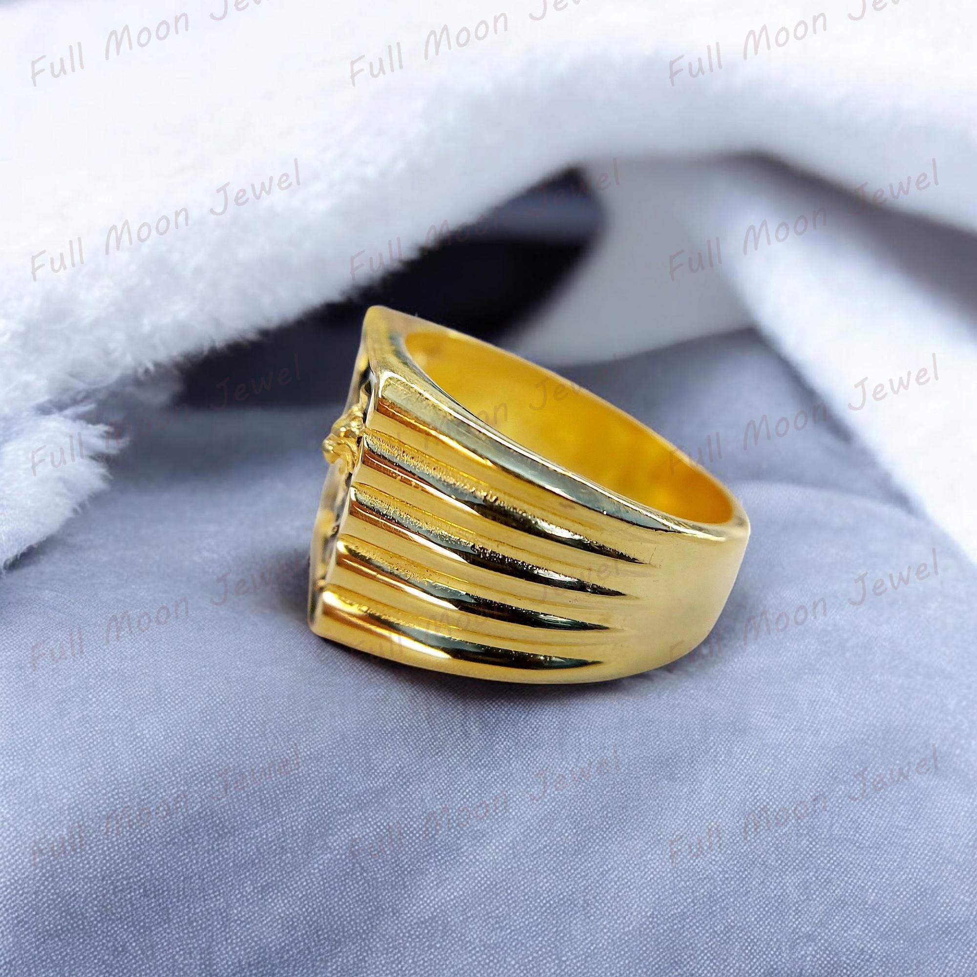 Reggae Rinbg Handmade Lion of Judah Signet Ring, Bob Marley Style, 14K Gold Filled ...