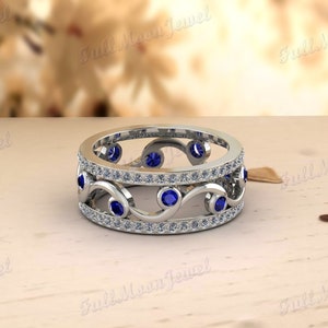 Blue Sapphire CZ Diamond Enhancer Wrap Ring, 14K Gold Guard Band, Full Eternity Wedding Band, Enhancer Engagement Ring Cadeau voor vrouwen