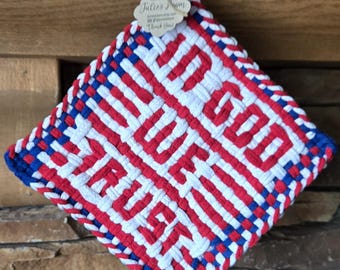 PDF Schnittmuster PRO Loom Topflappen In God We Trust 4.Juli Dekor Unabhängigkeitstag USA USA Rot Weiß Blau Topflappen Liebhaber Geschenk Gedenkstätte