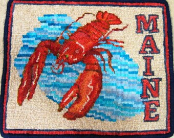 Hooked rug pattern hooking Maine lobster