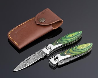 Custom Hand forged Damascus steel Pocket folding Camping tool, handmade hunting gift, Anniversary Birthday Gift, Thanksgiving Gift for Men