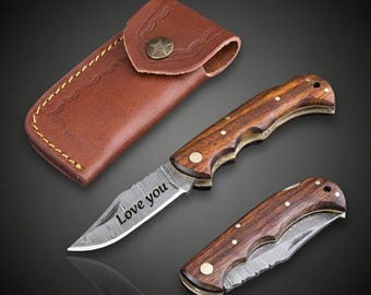 Handmade Damascus steel Personalized Gift, Groomsman Gift, Wedding Anniversary Gift, Best man Boyfriend Gift, Husband Gift, Custom Gift Love