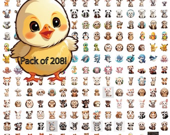 208 Premium Cute Animal PNG Collection - High-Quality Transparent Background Images for Crafts, Design, Scrapbooking - Instant Download