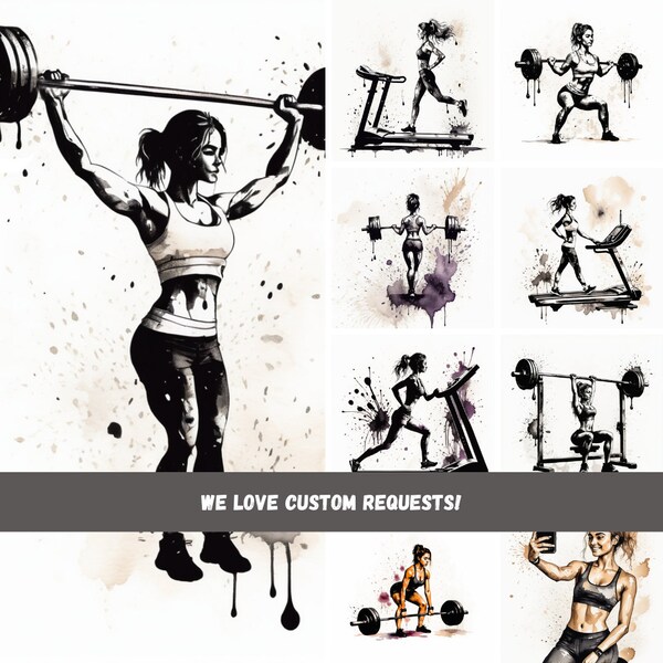 Pack of 10 Workout PNG -Inspired Ink Stain Illustrations: Unique PNG Artwork of Woman Working Out, Ideal for Creative Projects & Designs