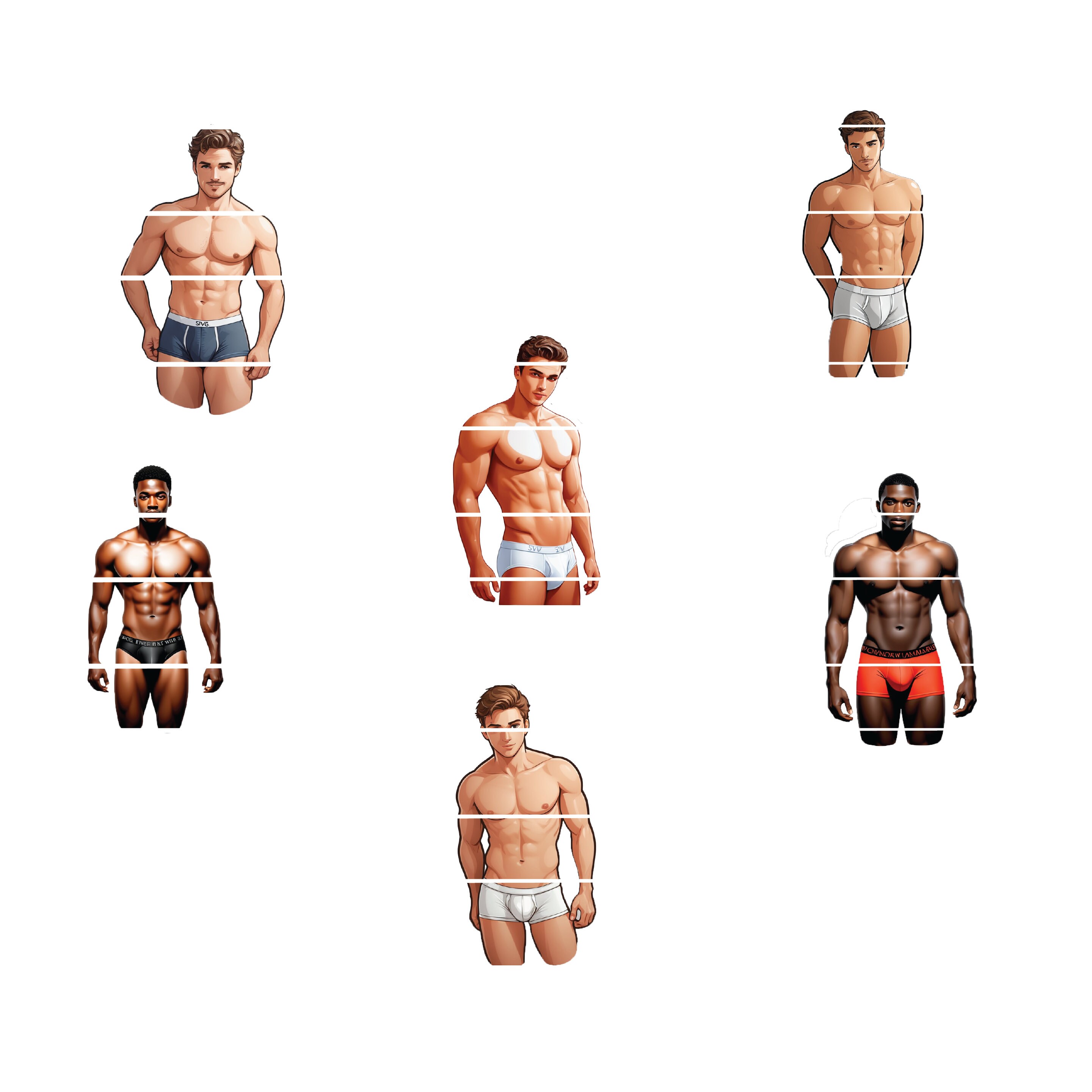 Pack of 6 Male Underwear Model PNG Professional Quality Files for DIY