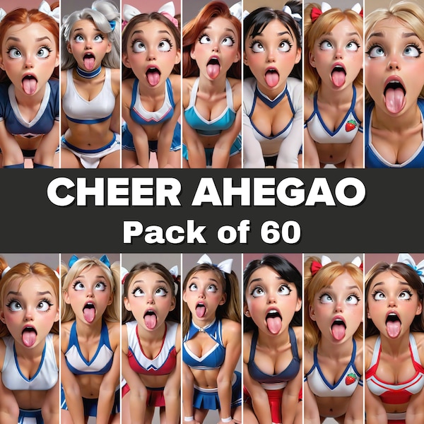 Lot de 60 PNG Ahegao Cheer Girl : art numérique avant-gardiste de haute qualité pour des projets créatifs - pom-pom girl sexy - image adulte