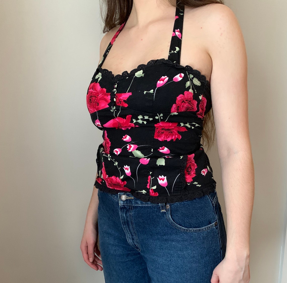 Vintage Forever 21 Floral Corset Halter Top 1990s/early 2000s | Etsy