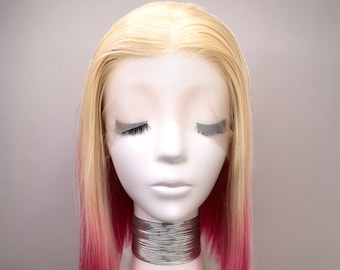 Synthetic  Lace Bob Wig   -  Raspberry Blonde Crown