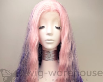 Synthetic  Lace Wig Long  Curly -Shades of Wig-Warehouse - Purple & Pink