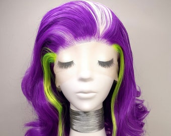 Synthetic  Lace Wig Short Curly - Orchid Lime Drop