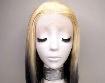 Synthetic  Lace Bob Wig   -  Charcoal Blonde Crown