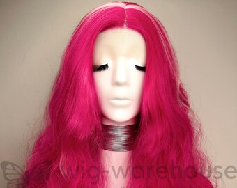 Synthetic Lace Wig Long Curly  - Fuchsia Fire