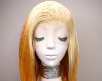 Synthetic  Lace Bob Wig   - Balayage - Toffee & White Streak
