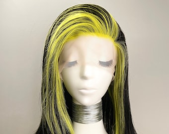 Synthetic Lace Wig Long Wavy  - Balayage - Black & Lemon