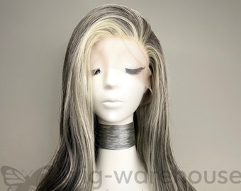 Synthetic Lace Wig Long Wavy  - Balayage - Black on Blonde