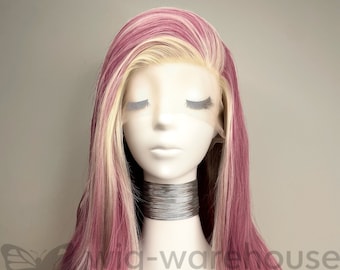 Synthetic Lace Wig Long Wavy  - Balayage - Tyrian Purple & White