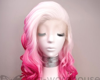 Synthetic Lace Wig Long Curly - Raspberry Rubus