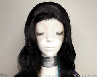 Synthetic   Lace  Wig Long  Curly - 1B Abstract Colour Spill