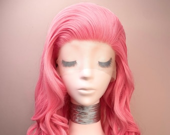 Synthetic  Long Lace  Wig Curly - Touseled Pink