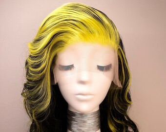 Synthetic   Lace  Wig Short  Curly - 1B Lemon Tease