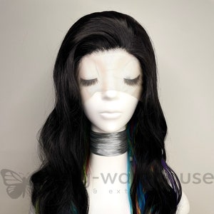 Synthetic   Lace  Wig Long  Curly - 1B Abstract Colour Spill