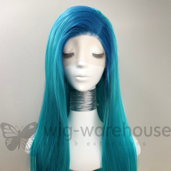 Synthetic Lace Wig Long Straight - Cyan Ocean Falls