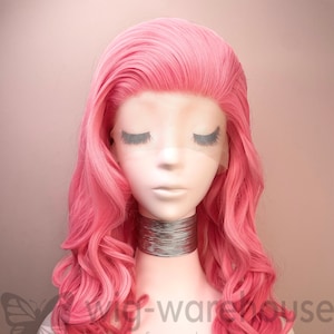 Synthetic  Long Lace  Wig Curly - Touseled Pink
